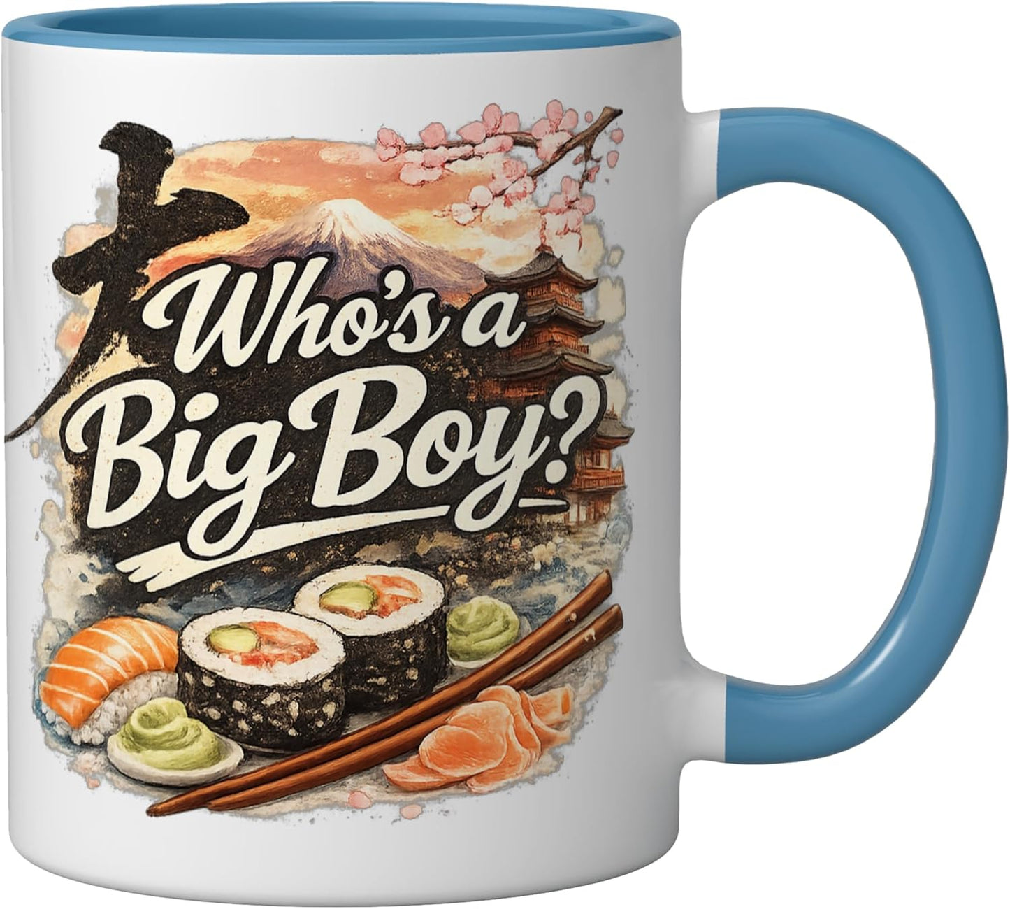 Taza cerámica Big Boy con arte azul/blanco