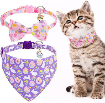 Collar gato Pascua con campanas paquete 2 ajustable pajarita