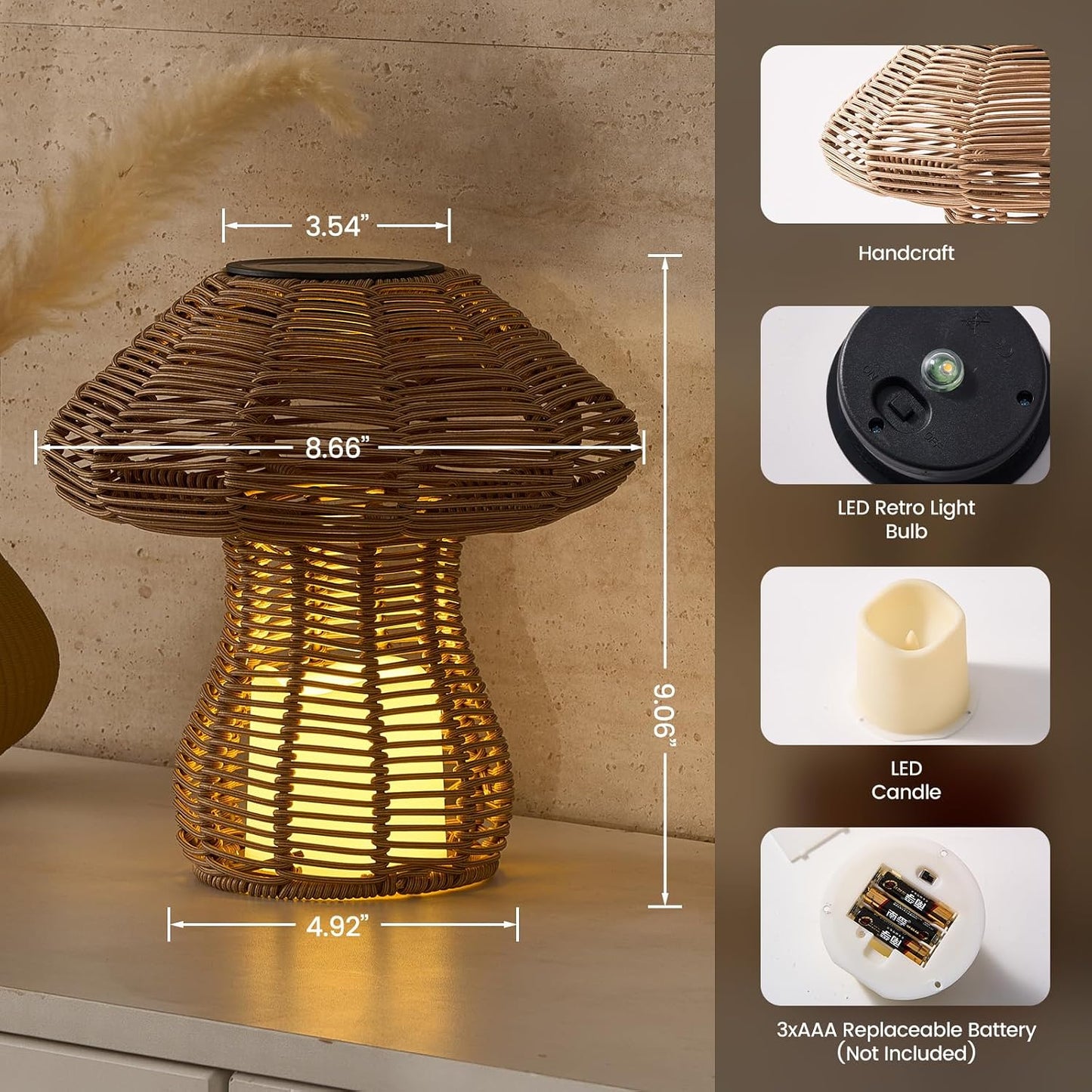 Lámpara rattan LED recargable para patio dormitorio