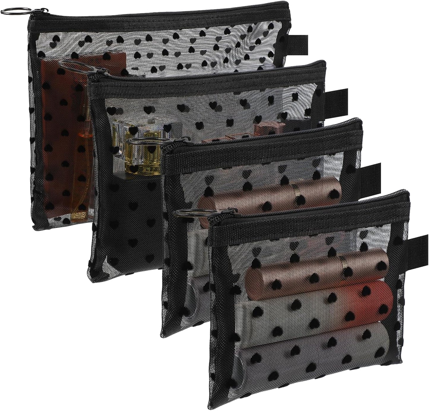 Bolsas maquillaje malla cremallera 4 pzas forma corazón