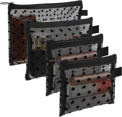 Bolsas maquillaje malla cremallera 4 pzas forma corazón