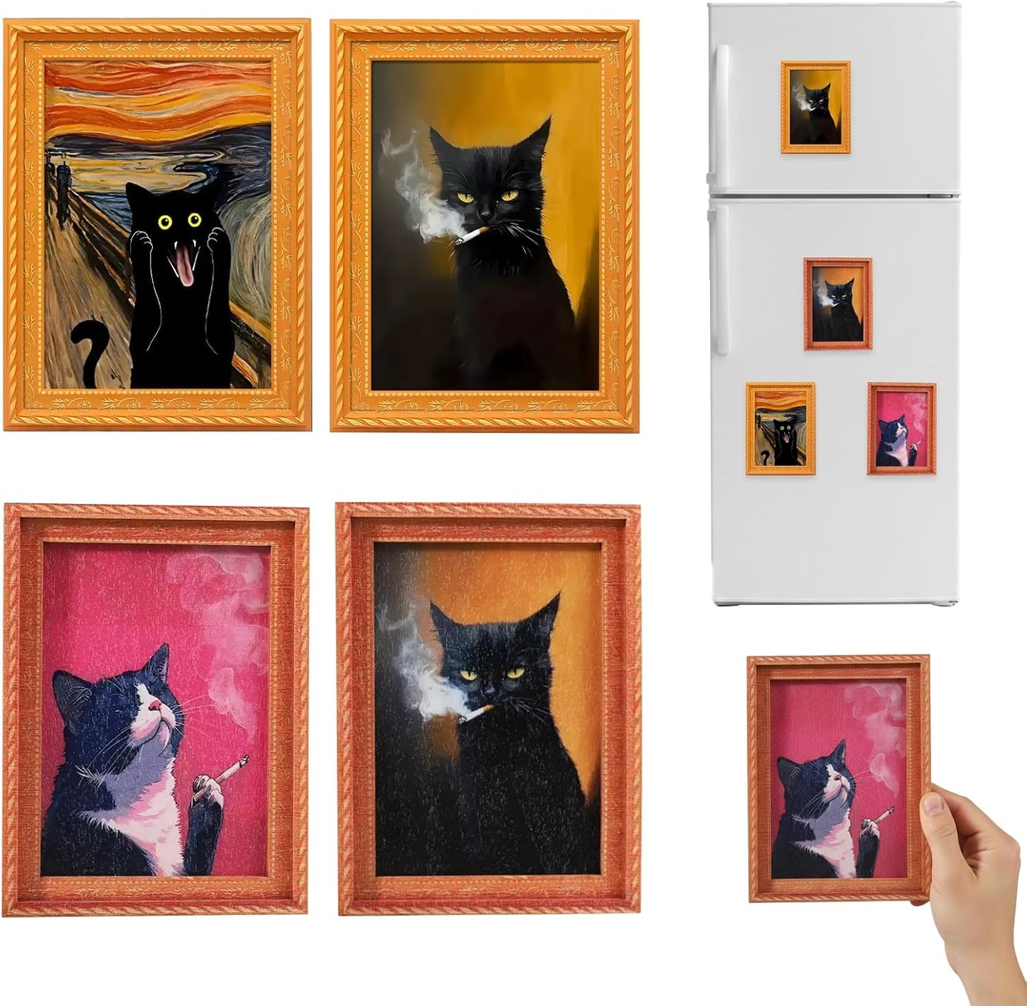 4 Pzas imanes madera gato retro para nevera y pizarra