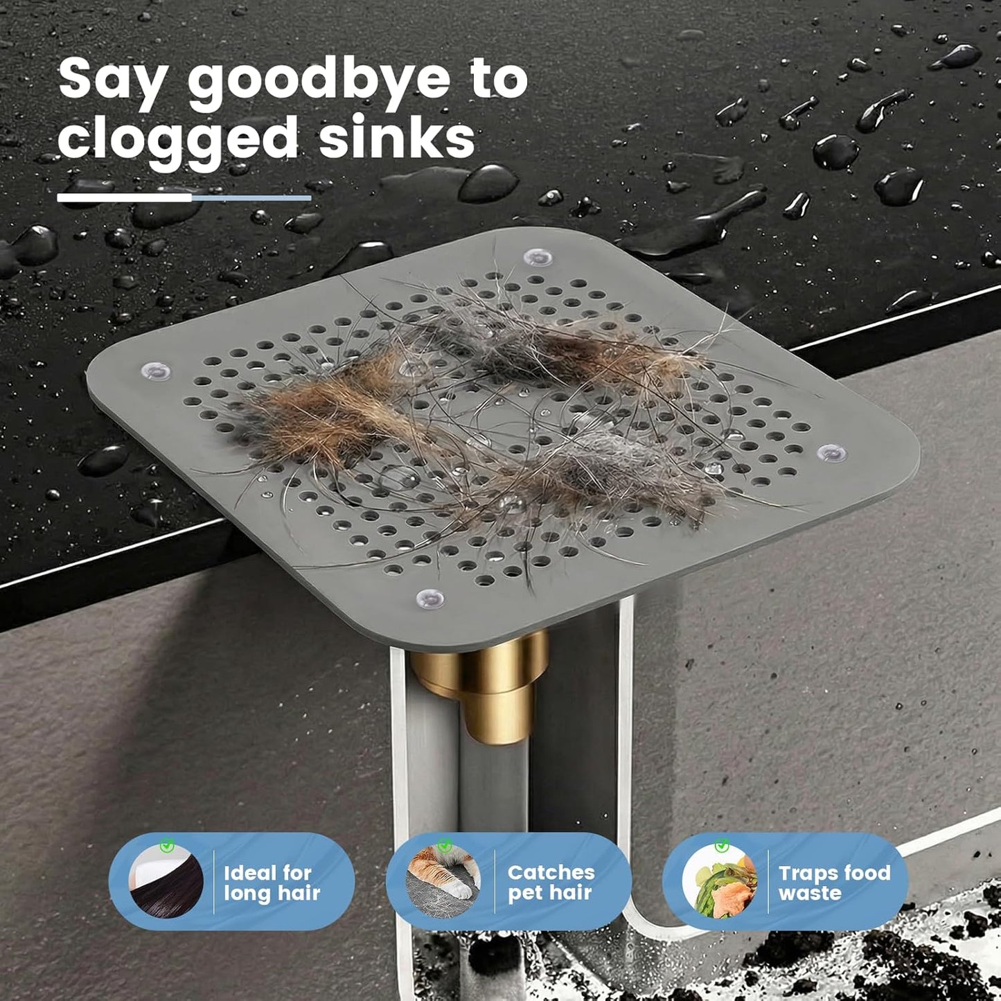 Recogedor pelo silicona drenaje pack 2 con ventosas baño cocina