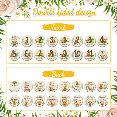16 Tarjetas Madera Meses Bebé Doble Cara Baby Shower