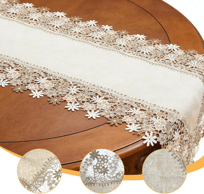 Camino de mesa de encaje bohemio beige 36 pulgadas tono tierra