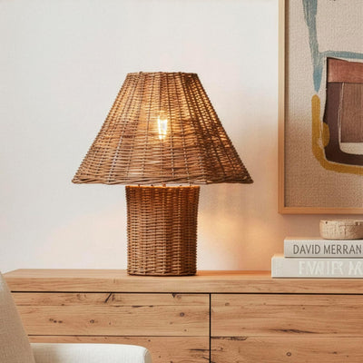 Lámpara mesa ratán 13pulg LED blanca cálida bohemia sala