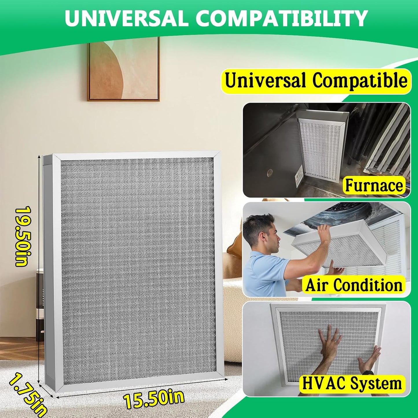 Filtro HVAC reutilizable 16x20x2 MERV-8 lavable eficiencia