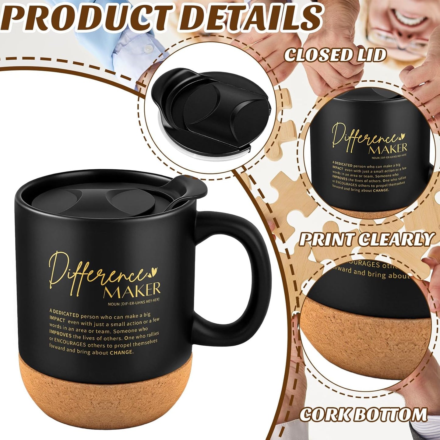 12 Tazas Cerámica 17oz Con Tapa Corcho Para Equipo