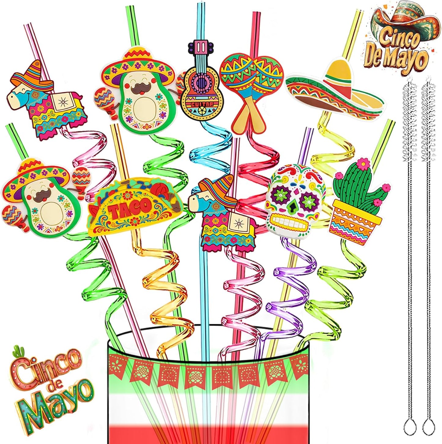 Pajitas de plástico reutilizables para fiesta mexicana