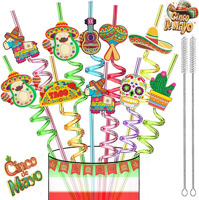 Pajitas de plástico reutilizables para fiesta mexicana