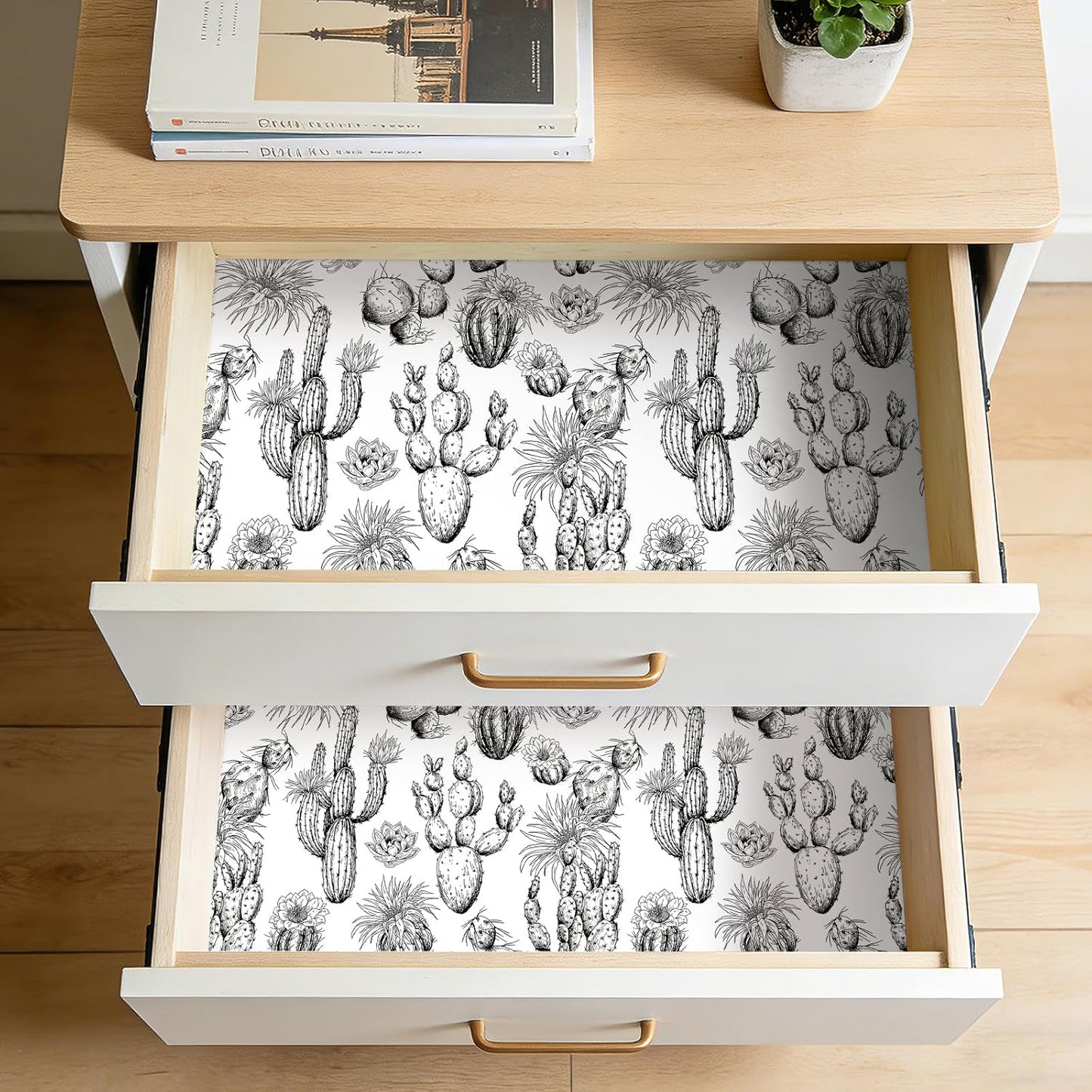 Papel tapiz cactus blanco y negro adhesivo extraíble