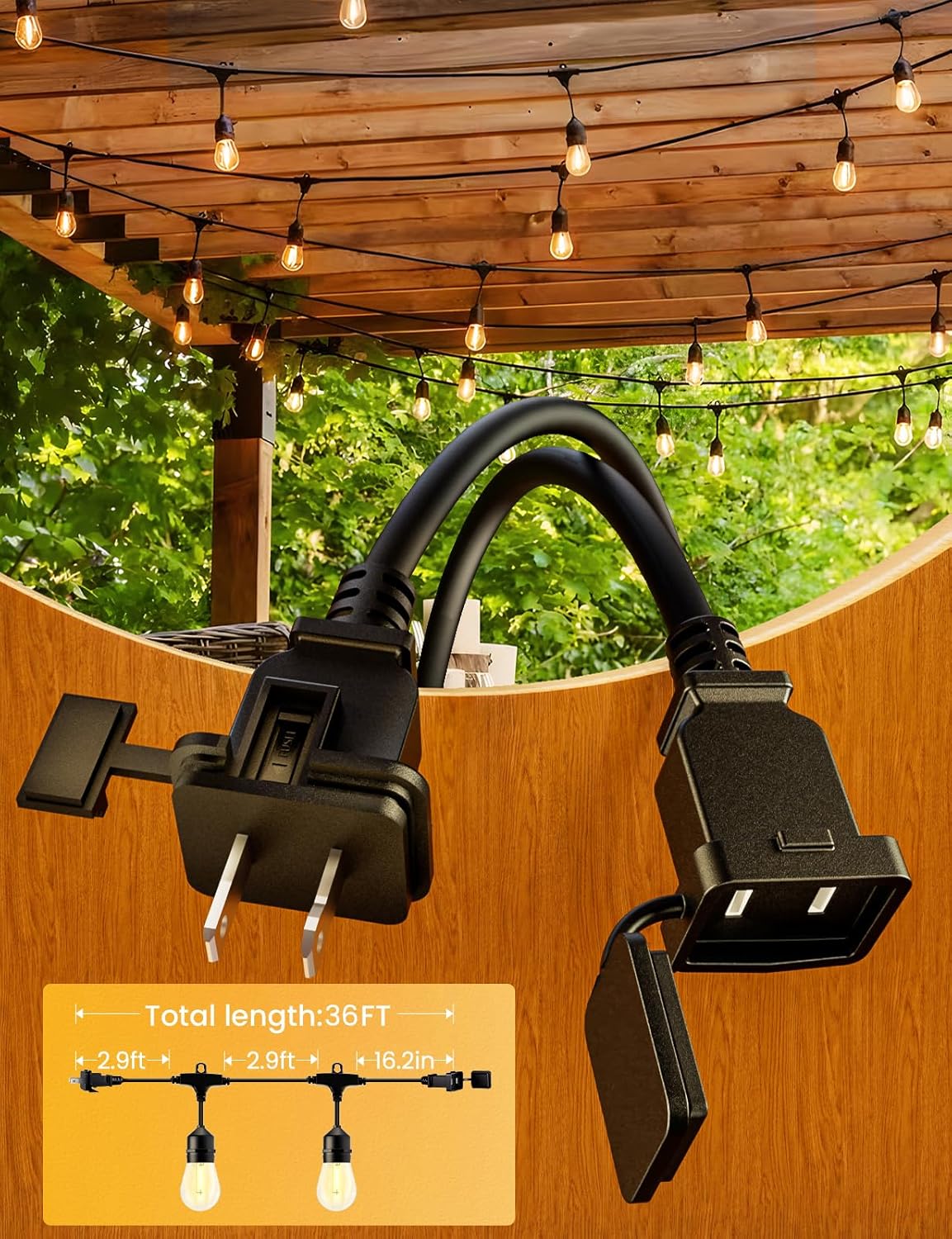 Cadena luces LED exteriores 36ft 13 bombillas E26 IP65