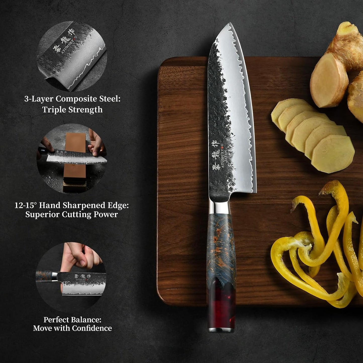Cuchillo Santoku de acero VG10 japonés 3 capas