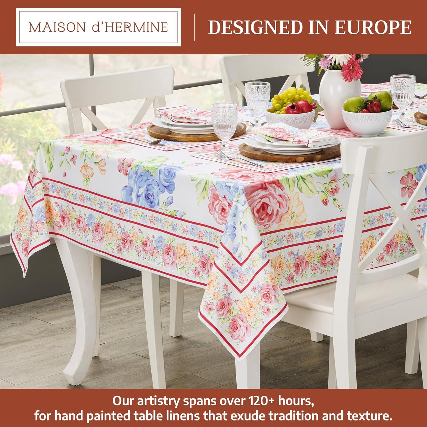 Mantel rectangular Maison d' Hermine 100% algodón 70 x 140 pulgadas reutilizable decorativo floral
