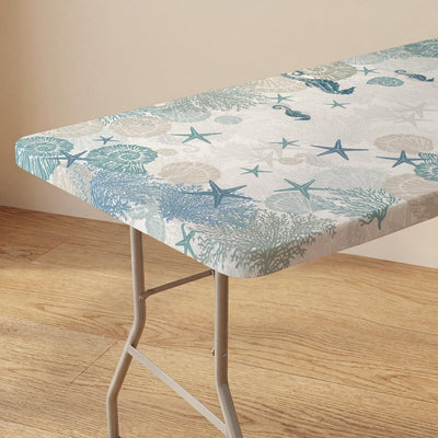 Mantel de verano ajustable rectangular 72 x 30 pulgadas diseño náutico playa estrellas de mar conchas marinas funda lavable