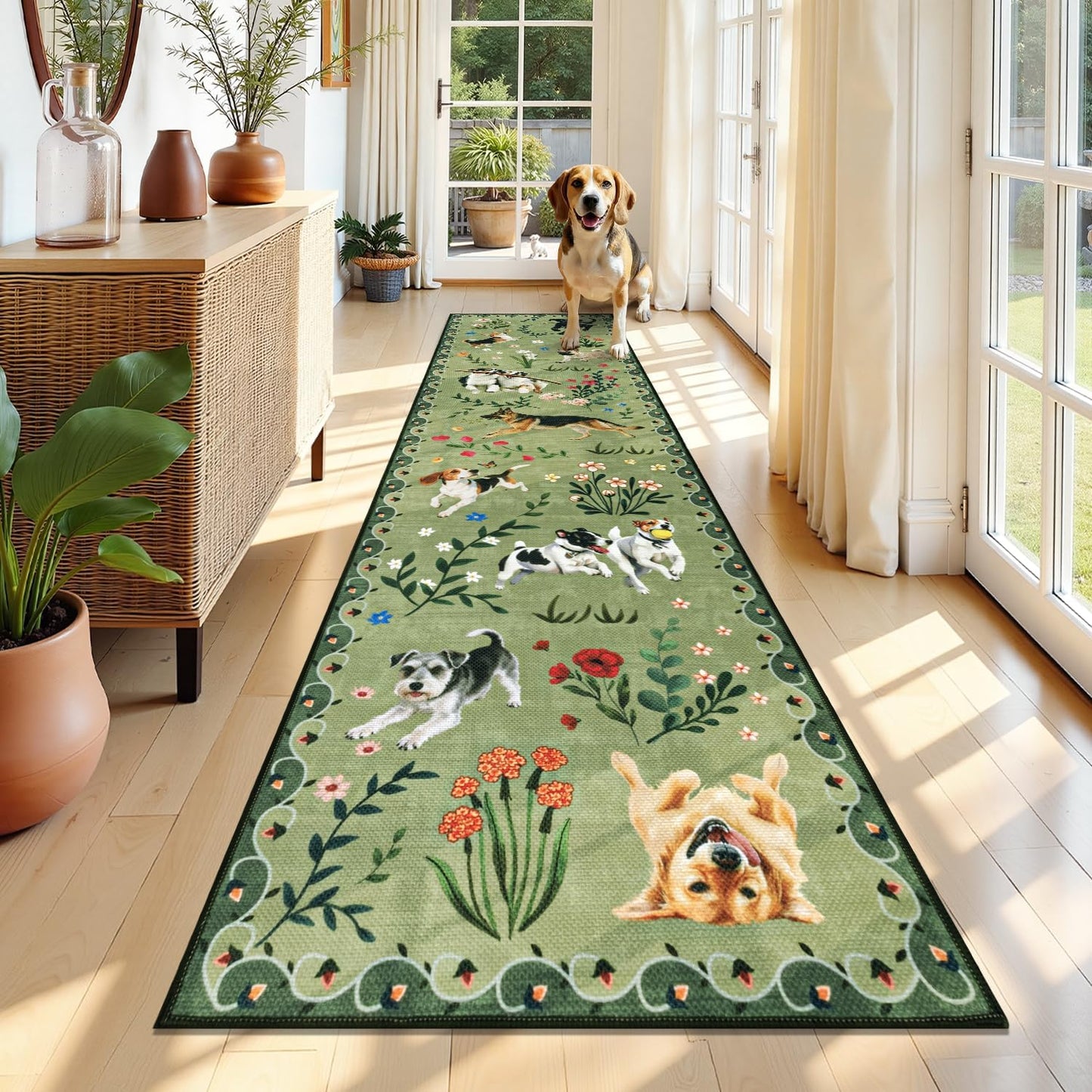 Alfombra pasillo 2x8pulg lino goma antideslizante bohemio