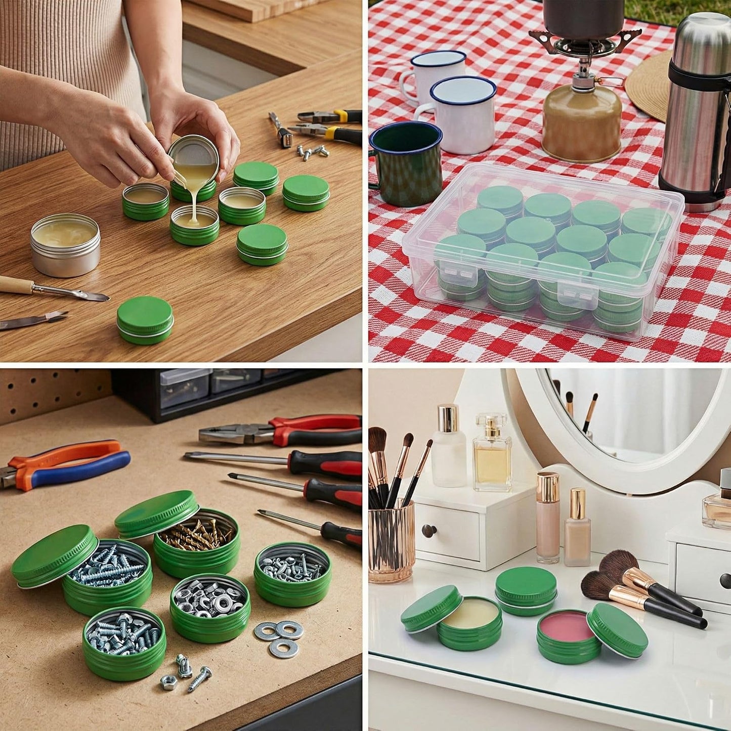 24 Latas Aluminio 0.5oz con Tapas Rosca Estuche Transparente
