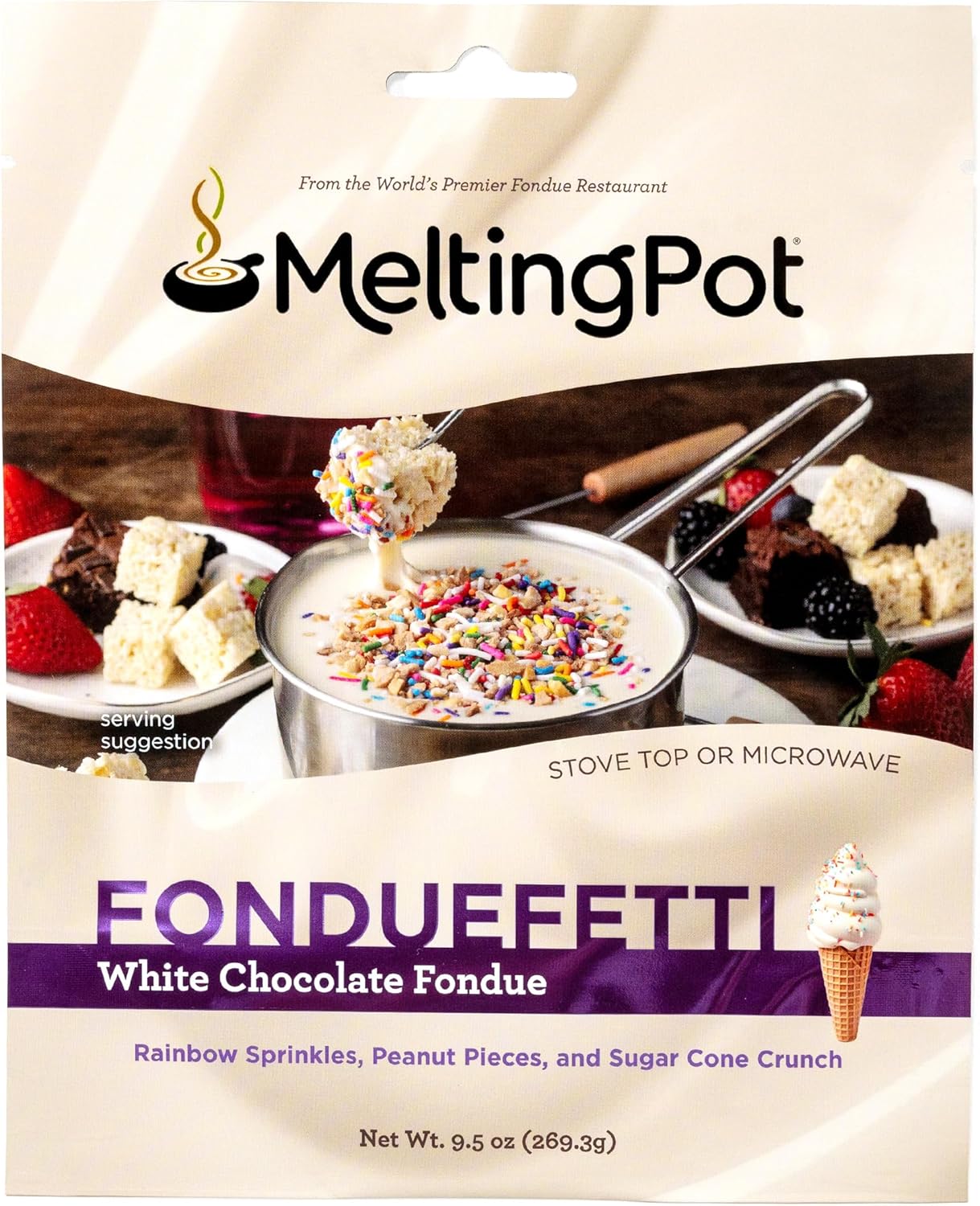 Juego fondue hierro fundido 3 bolsas 9.75oz chocolate blanco