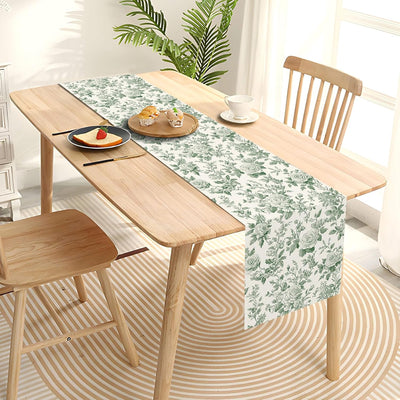 Camino mesa floral peonía verde vintage Toile de Jouy decoración