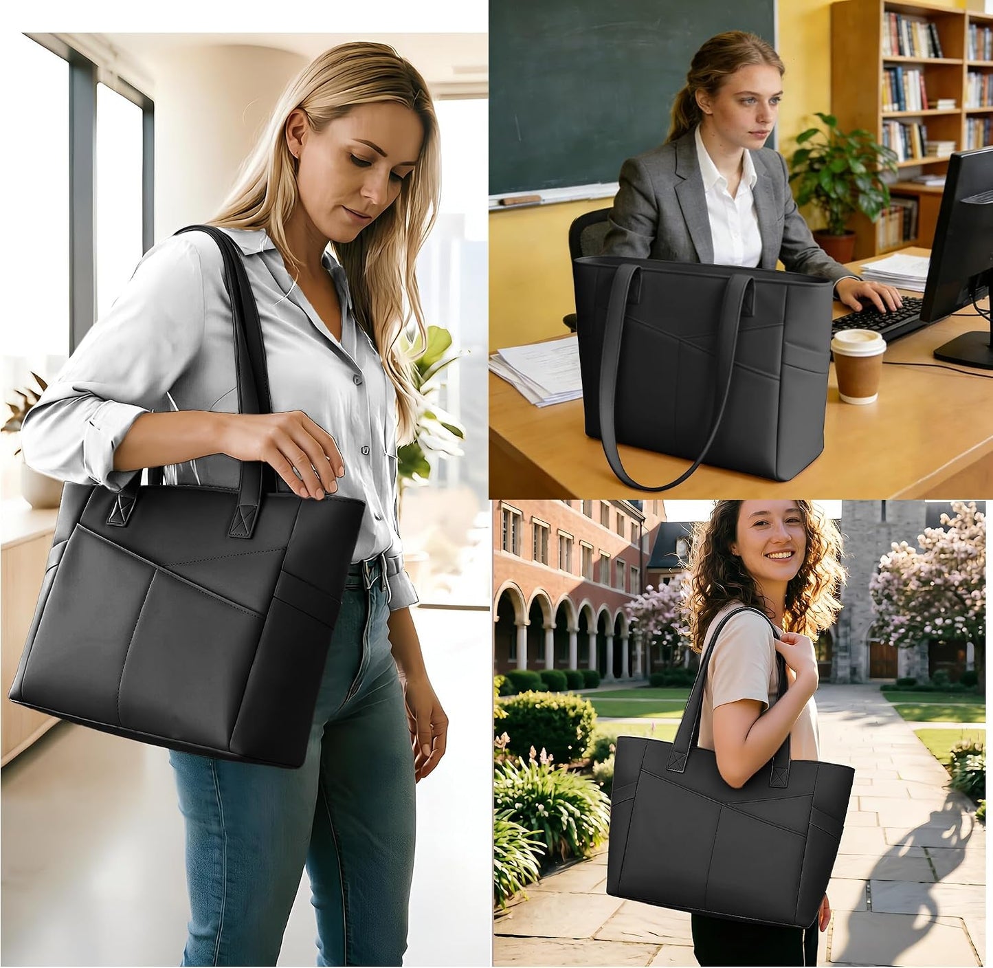 3 Bolsas Mano Mujer con Portavasos y Comp Laptop 15.6pulg