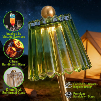 2 Lámparas Mesa Inalámbricas Recargables Vintage Cristal Verde