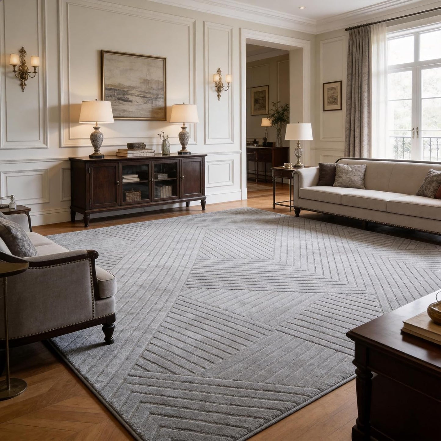 Alfombra geométrica gris 8x10pulg lavable sala dormitorio