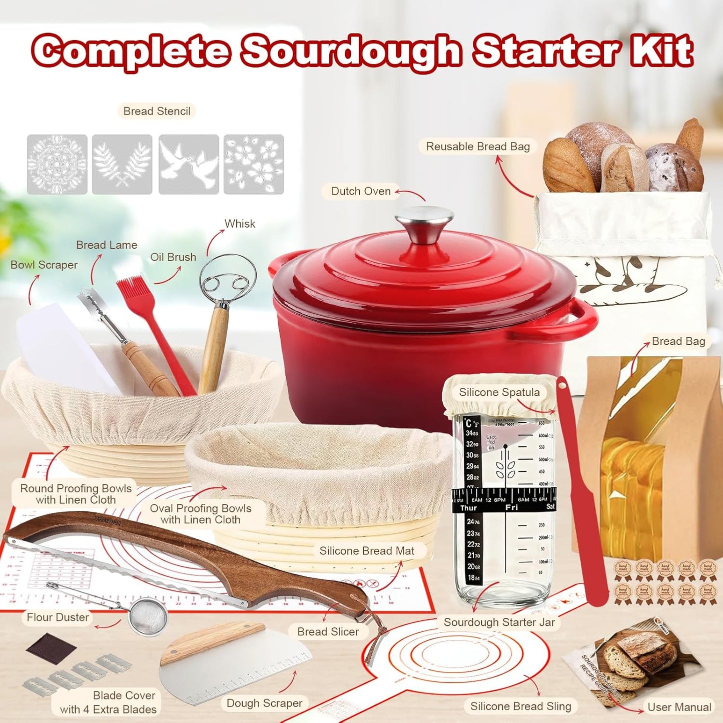 Kit masa madre horno holandés cesta Banneton tarro vidrio