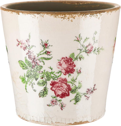 Maceta cerámica patrón flores 5pulg esmaltada drenaje