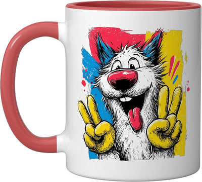 Taza Cerámica Dibujo Perro Pop Arte Retro Rojo Blanco