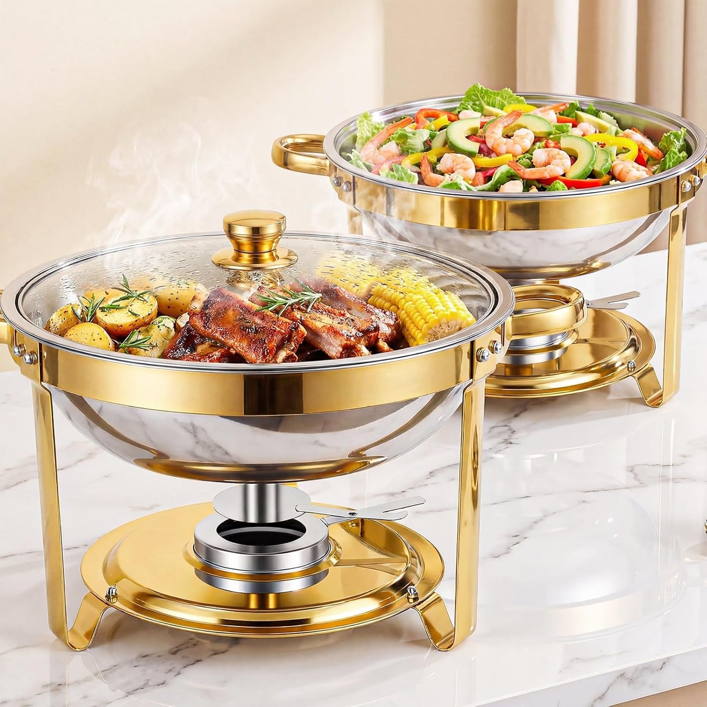 Set 2 Platos Bufé Redondos Dorados 6qt
