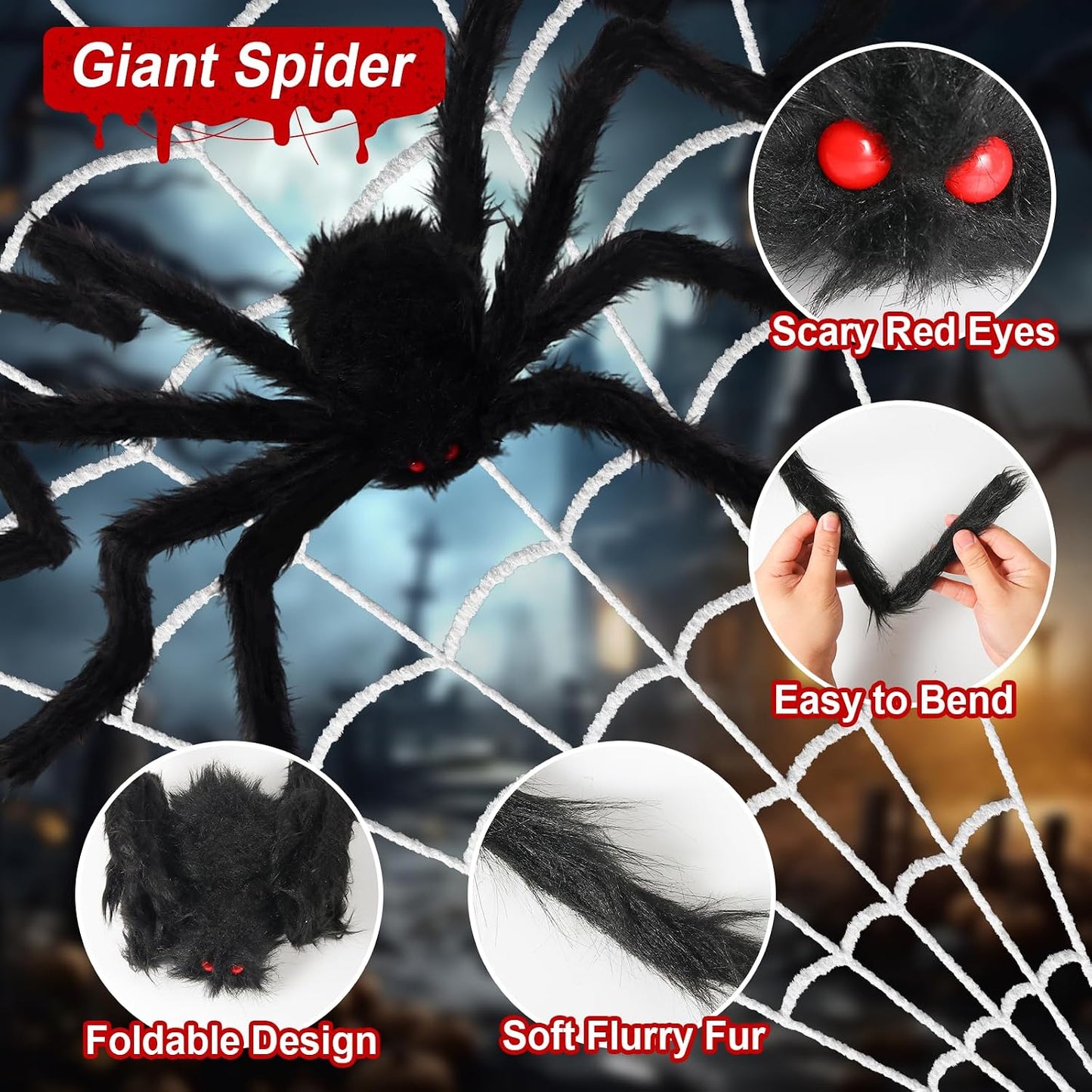 Decoración Halloween telaraña 236pulg araña 70pulg