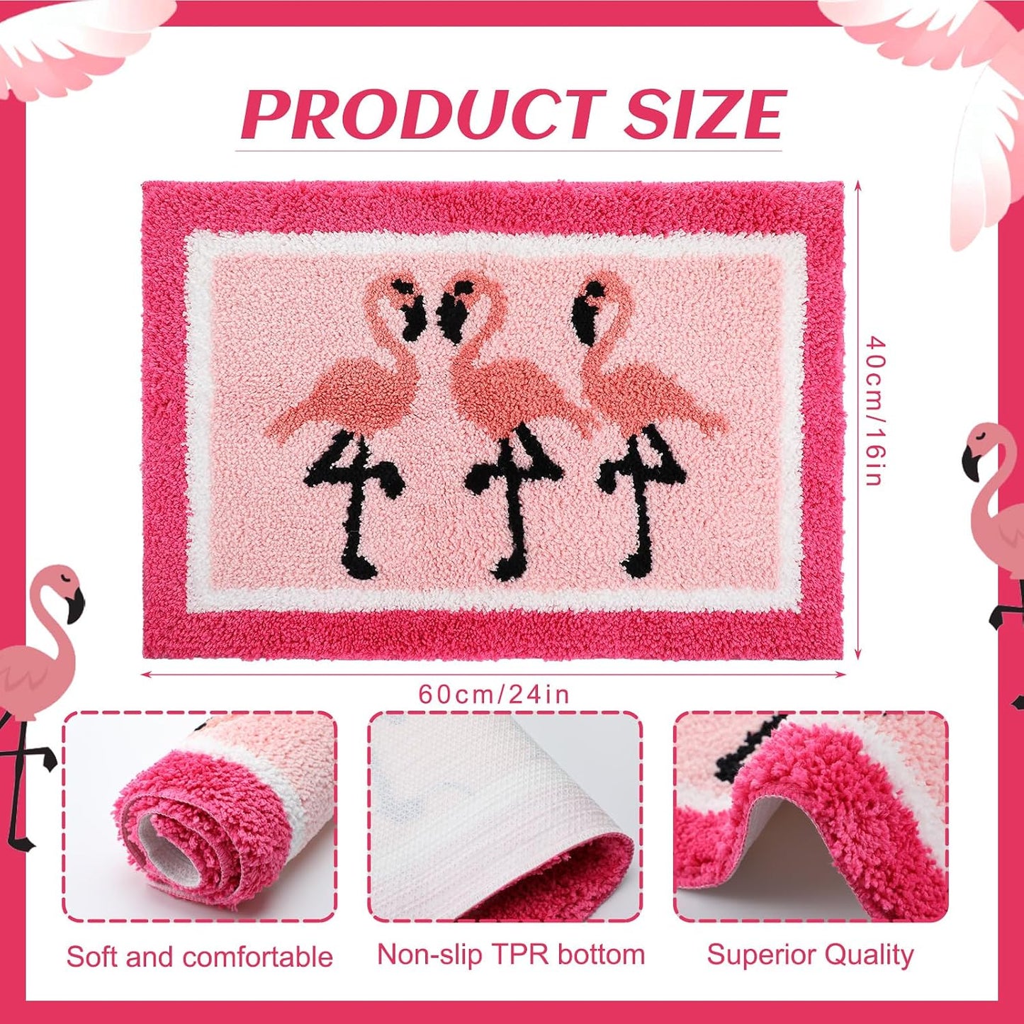 Tapete baño flamenco rosa 24x16pulg antideslizante