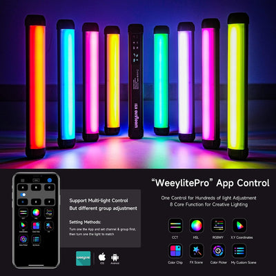 2 Tubos Luz RGB Magnéticos App Carga C 3.7V Batería Recargable