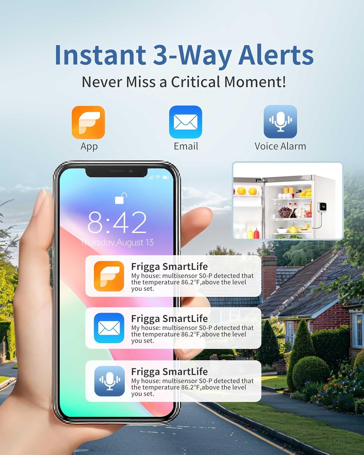 Termómetro celular Frigga 4G WiFi alarma para refrigerador