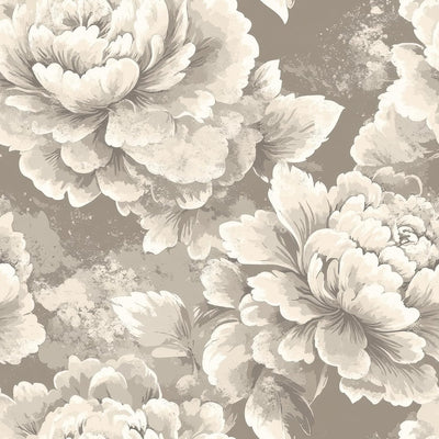 Papel Tapiz Floral Neutro Gris Beige Marrón Vintage Peonía Crema