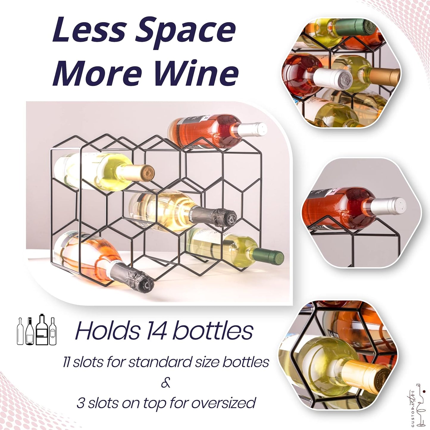 Estante de vino para encimera de metal negro 14 botellas moderno