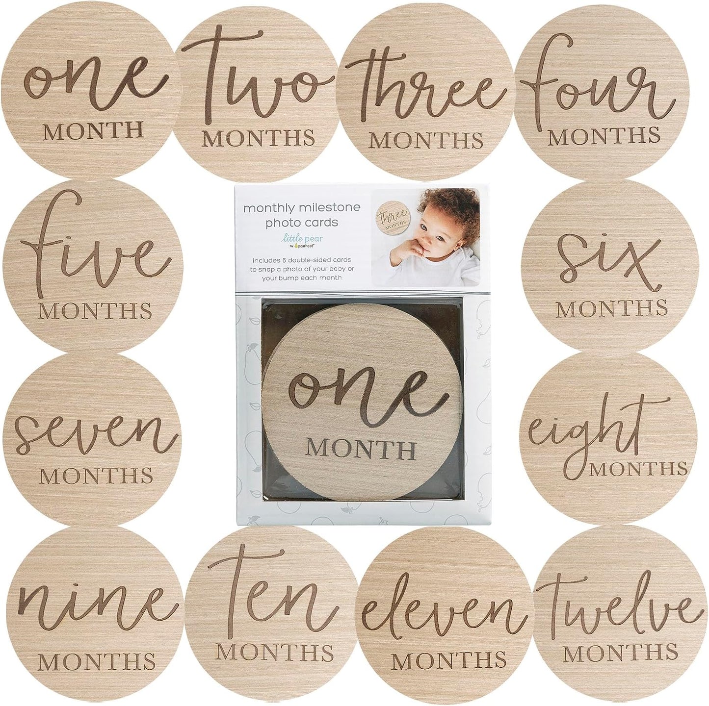 Tarjetas madera hitos bebé doble cara 1-12 meses