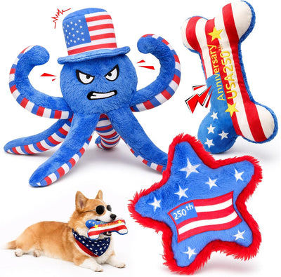 Juguetes perro 3 Pzas Octopus con sonido 4th of July