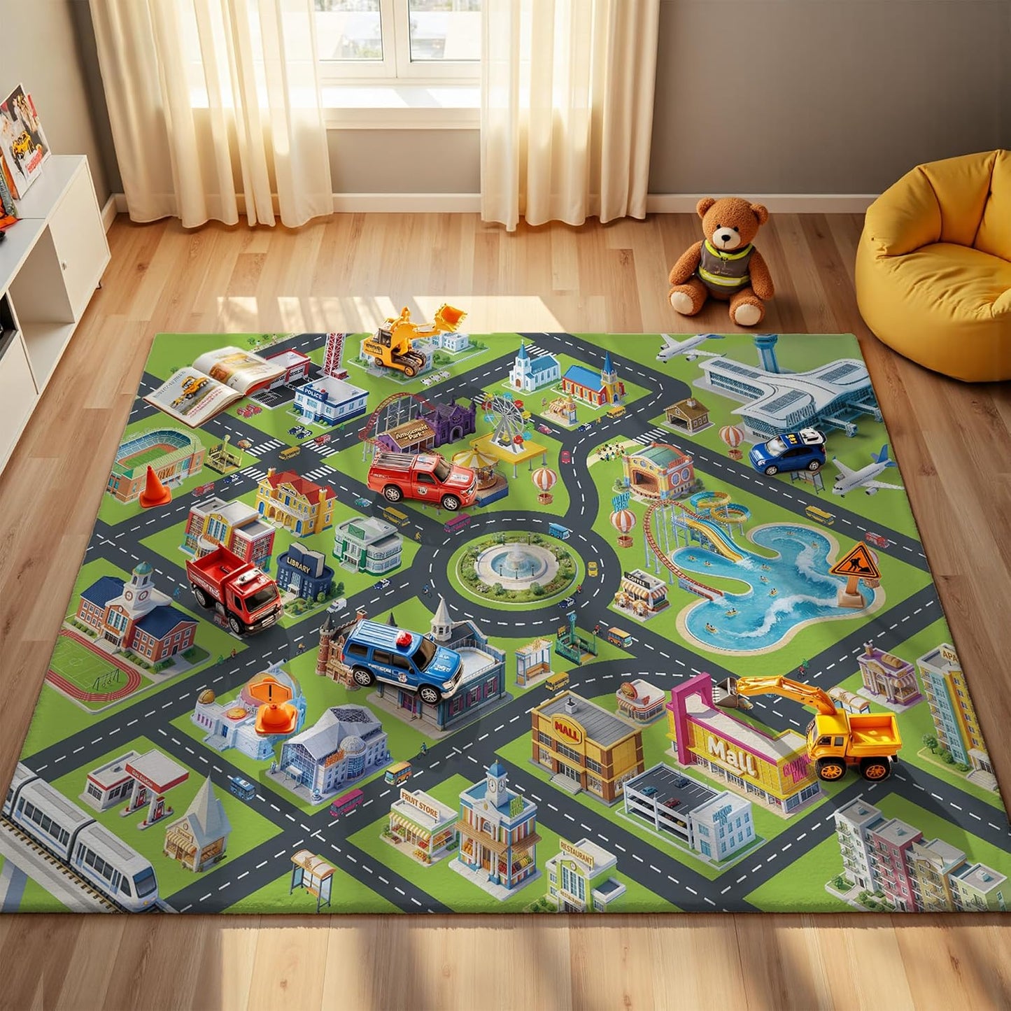 Alfombra infantil 5x7ft mapa interactivo antideslizante
