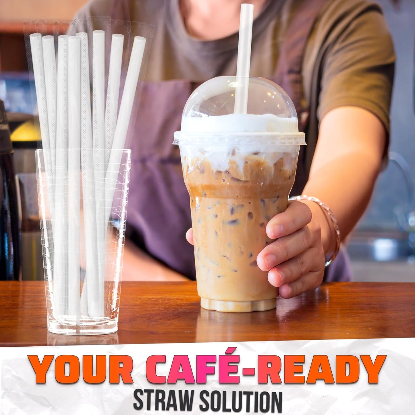 100 Popotes Anchos Transparentes para Batidos y Lattes