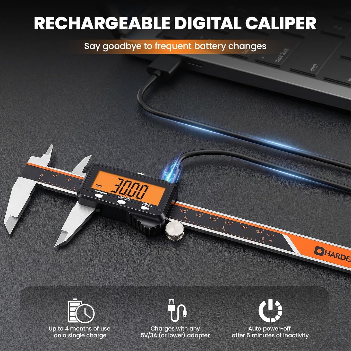 Pinza digital acero inox pantalla naranja grande