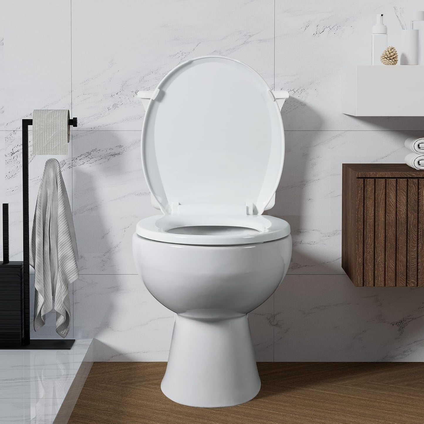 Asiento inodoro redondo cubierta plástico blanco 16.5pulg
