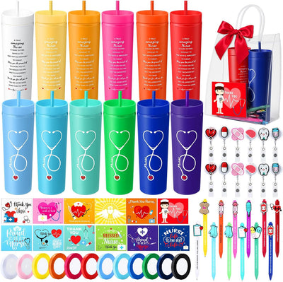 72 Pzas Regalo Enfermeras Vasos Plástico Tapa Pajilla Tarjeta