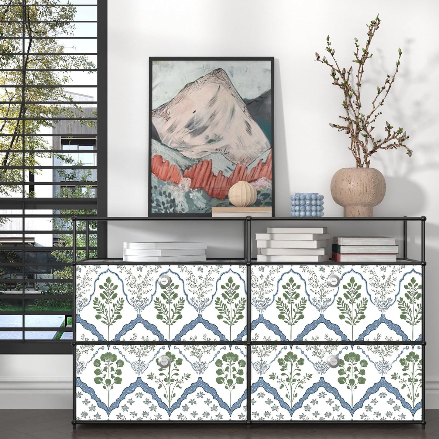 Papel tapiz floral geométrico vintage 17.5x393pulg autoadhesivo