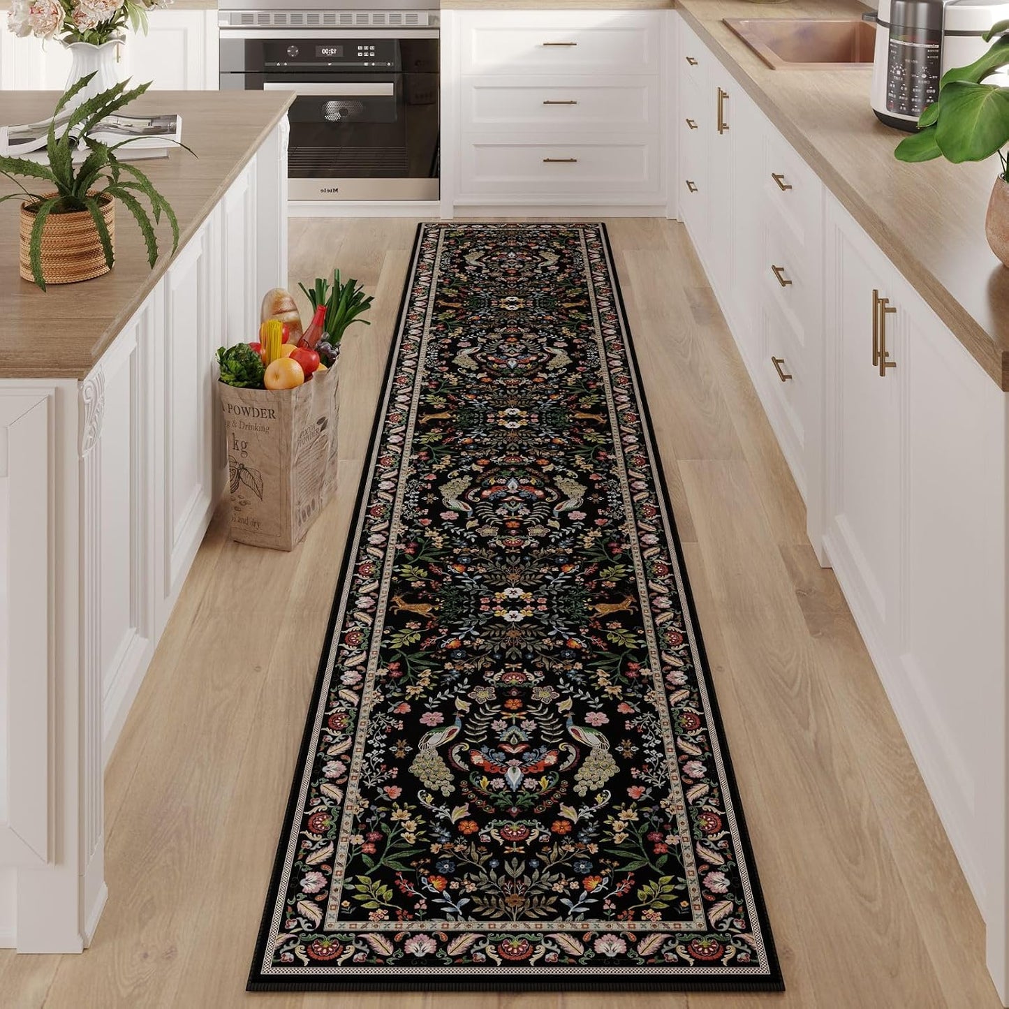 Alfombra pasillo 2'7"x14' antideslizante lavable color negro