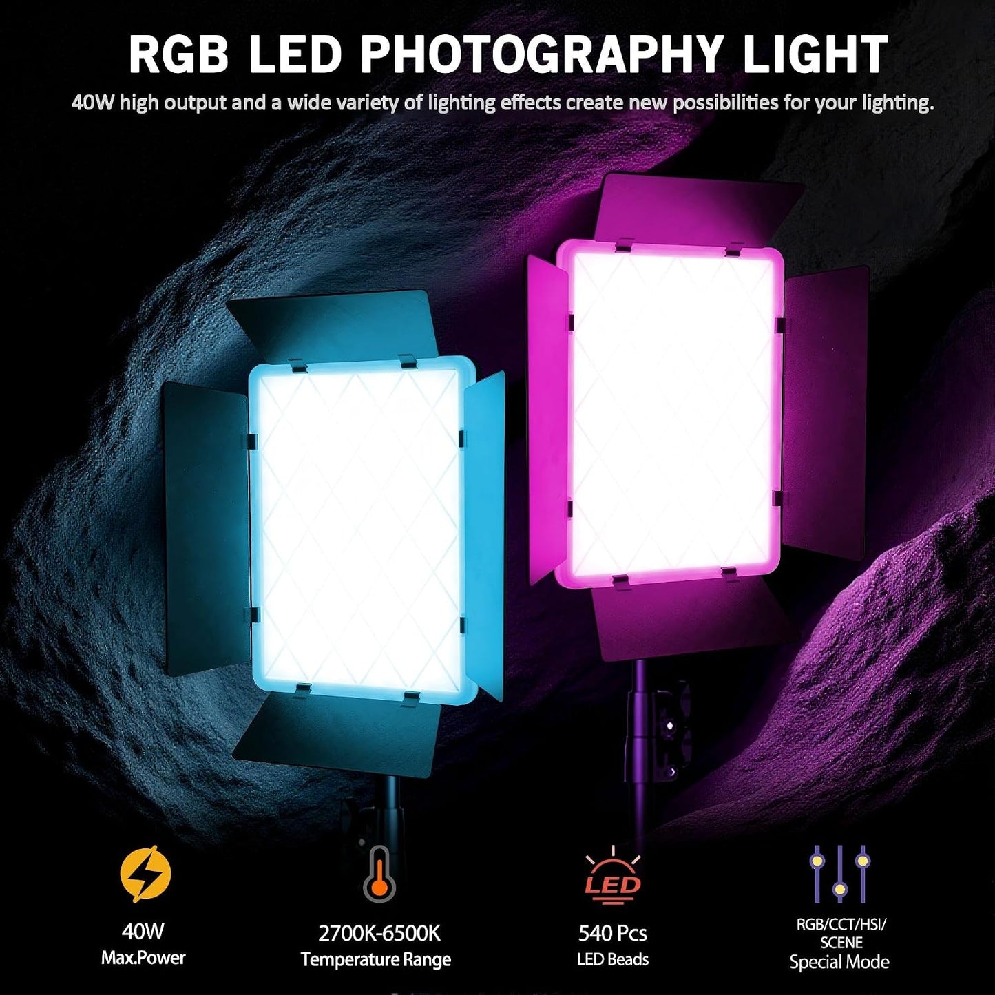 Iluminación RGB estudio 40W 2700-6500K control remoto