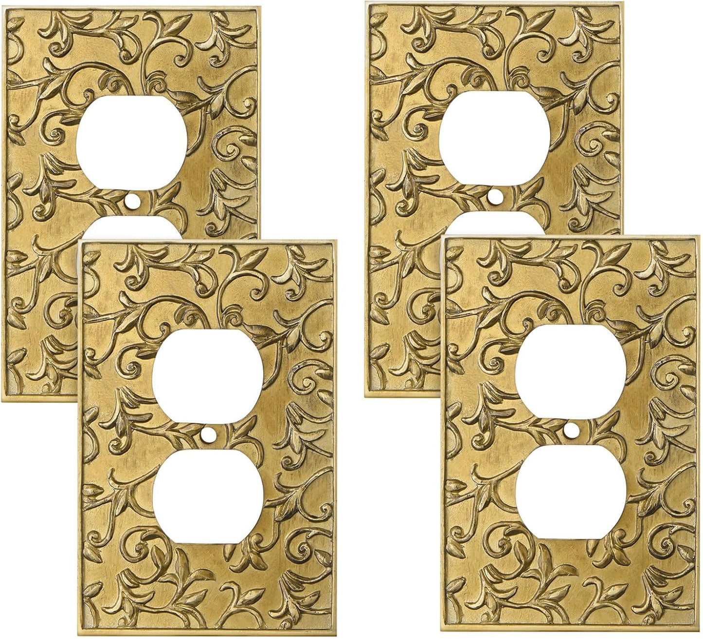 4 Pzas Cubiertas Salida Dúplex Latón Antiguo Decorativas