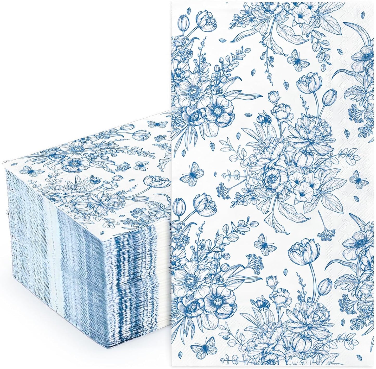 Paquete de 100 servilletas florales azules decorativas