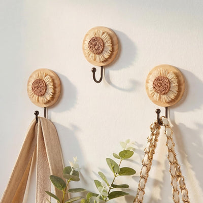 3 Ganchos Pared Margaritas Madera Bohemia Decoración Bebé