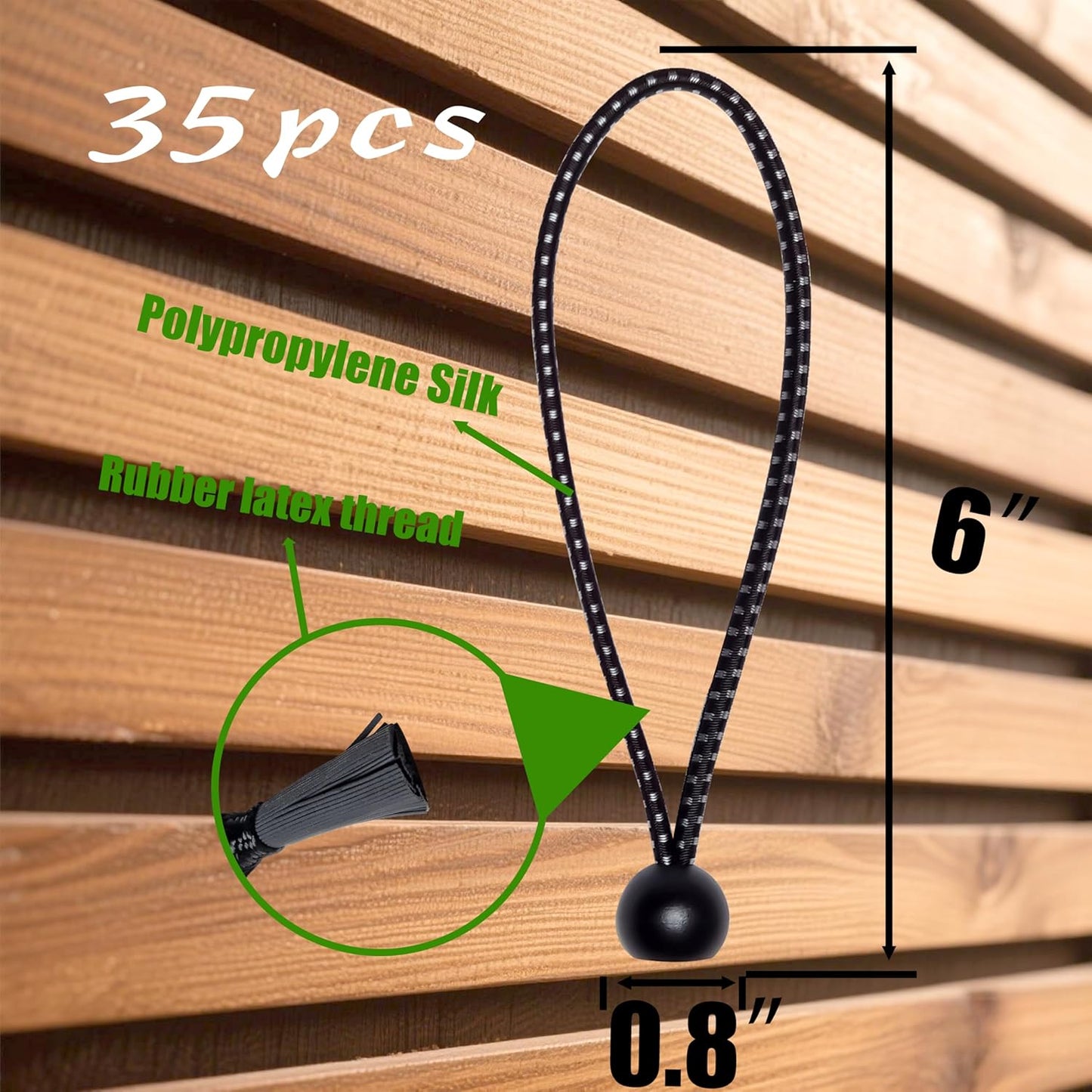 Cuerdas elásticas con bolas 35uds 6pulg para toldo negro